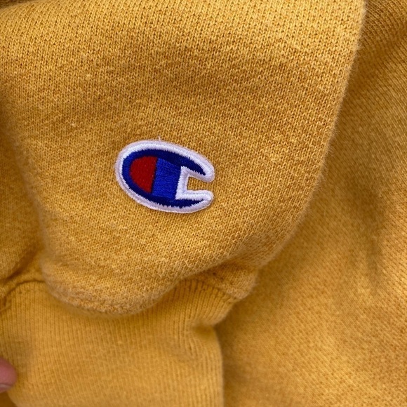 Women's Champion Sweatshirt Yellow Spell-Out Triple S Cotton Reverse Weave - Picture 6 of 12